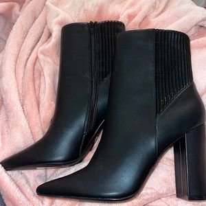 Faux Leather Pointed Toe Heel Booties